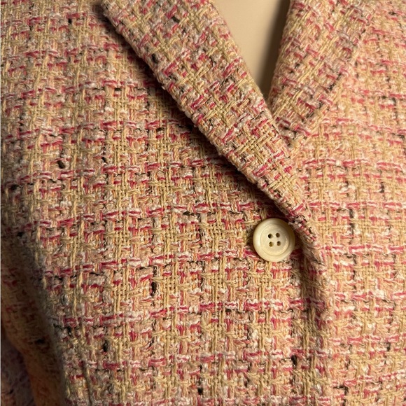 Ann Taylor Petites Pink and Cream Blazer Tailored Tweed - Picture 3 of 7